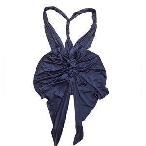 Black Halo Midnight Blue Halter Soft Luca Rose Tie Accent Top